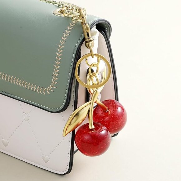 Glitter Cherry Bag Charm with Key Ring and Clip – Sparkling Resin & Metal Accent - Picture 2 of 4